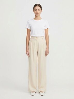 Reformation Cream Pleated Wide-Leg Tencel Pants Women’s Size 2